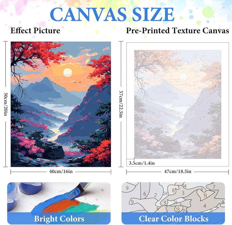 PRASIO Paint by Numbers Kit for Adults Beginner, Landscape Adult Paint by Number Kits on Canvas, DIY Acrylic Watercolor Oil Paint by Number for Adults for Home Decor Gift 16x20 Inch - Image 3